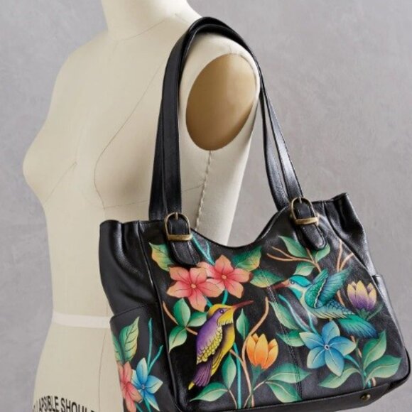 Shoulder bag Anuschka Hummingbirds At Night Hand-Painted Shoulder Bag - Picture 2 of 7